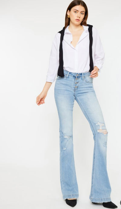 Kan Can Distressed Button Up Jean