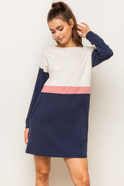 Color Block Long Sleeve Shweatshirt Dress
