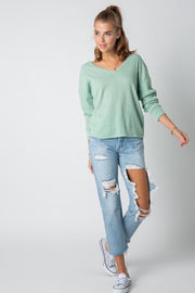 Ribbed Long Sleeve Top with twisted Back