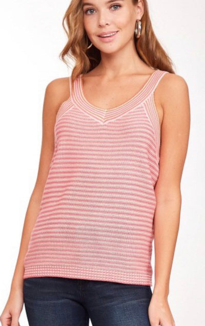Punch Coral Stripe Knit Sweater Tank